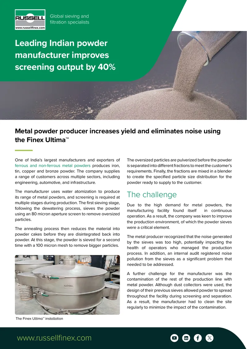 Metal Powder Manufacturer Enhances Screening Efficiency
