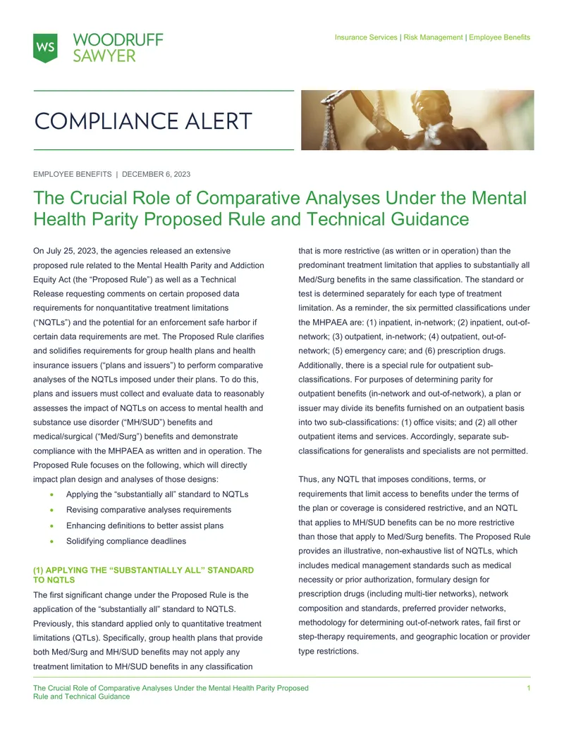 Comparative Analyses Under Mental Health Parity Proposed Rule