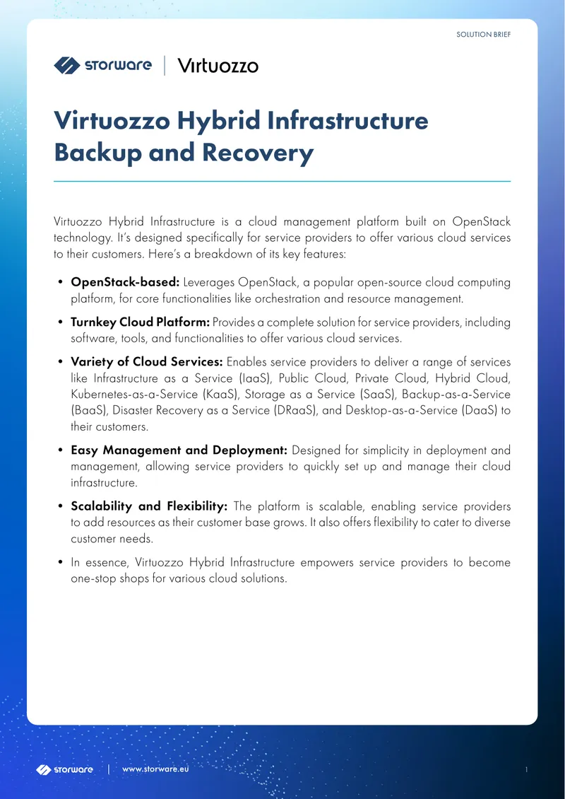 Virtuozzo Hybrid Infrastructure Backup and Recovery Solution Brief