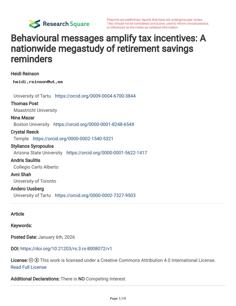 Behavioural Messaging for Retirement Savings Enhancement