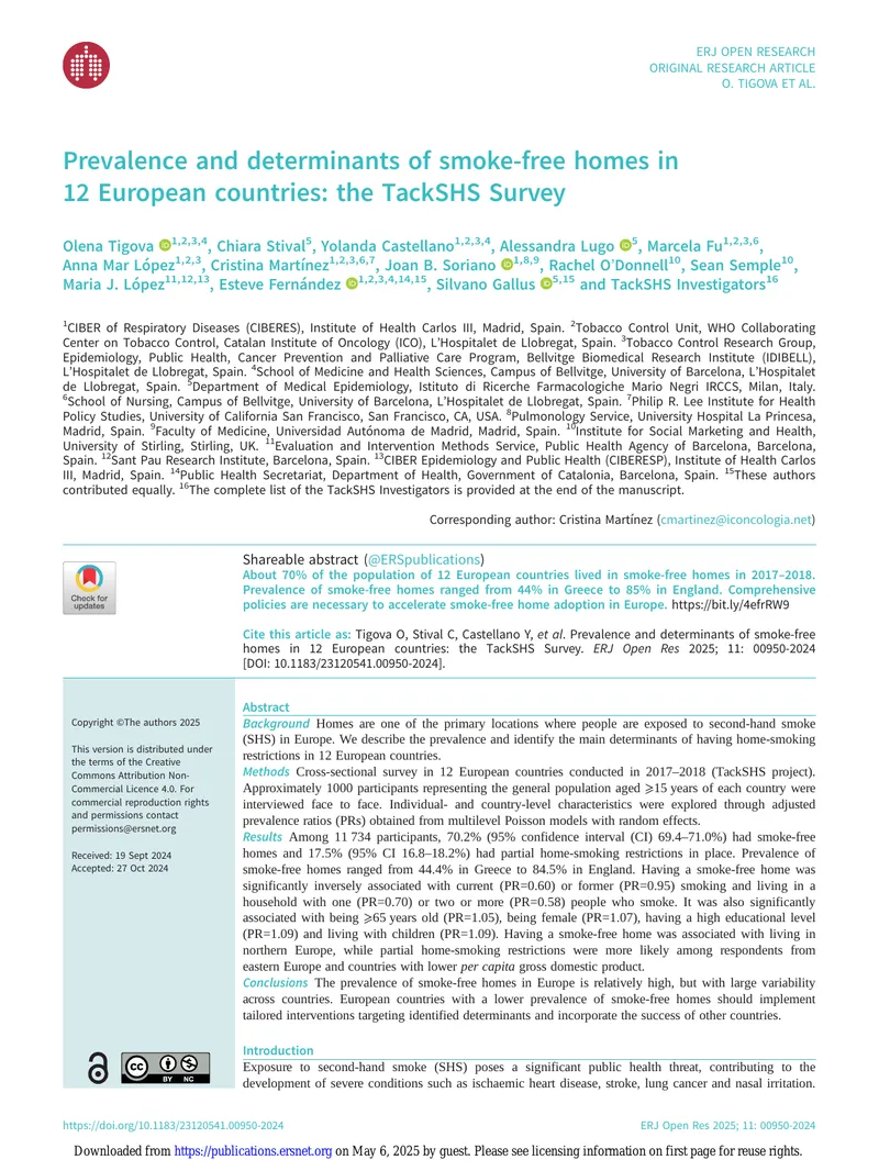 Prevalence and Determinants of Smoke-Free Homes in Europe