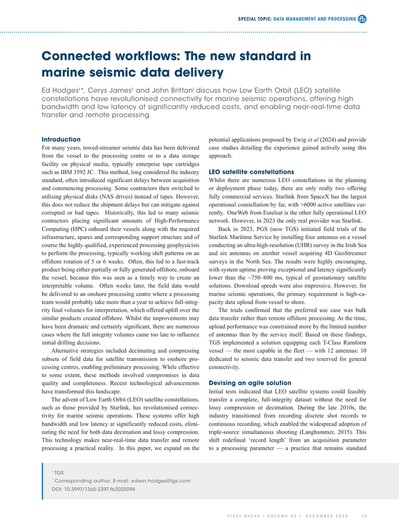 Connected Workflows in Marine Seismic Data Delivery
