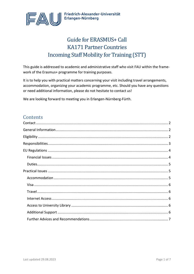 Guide for ERASMUS+ Incoming Staff Mobility Training