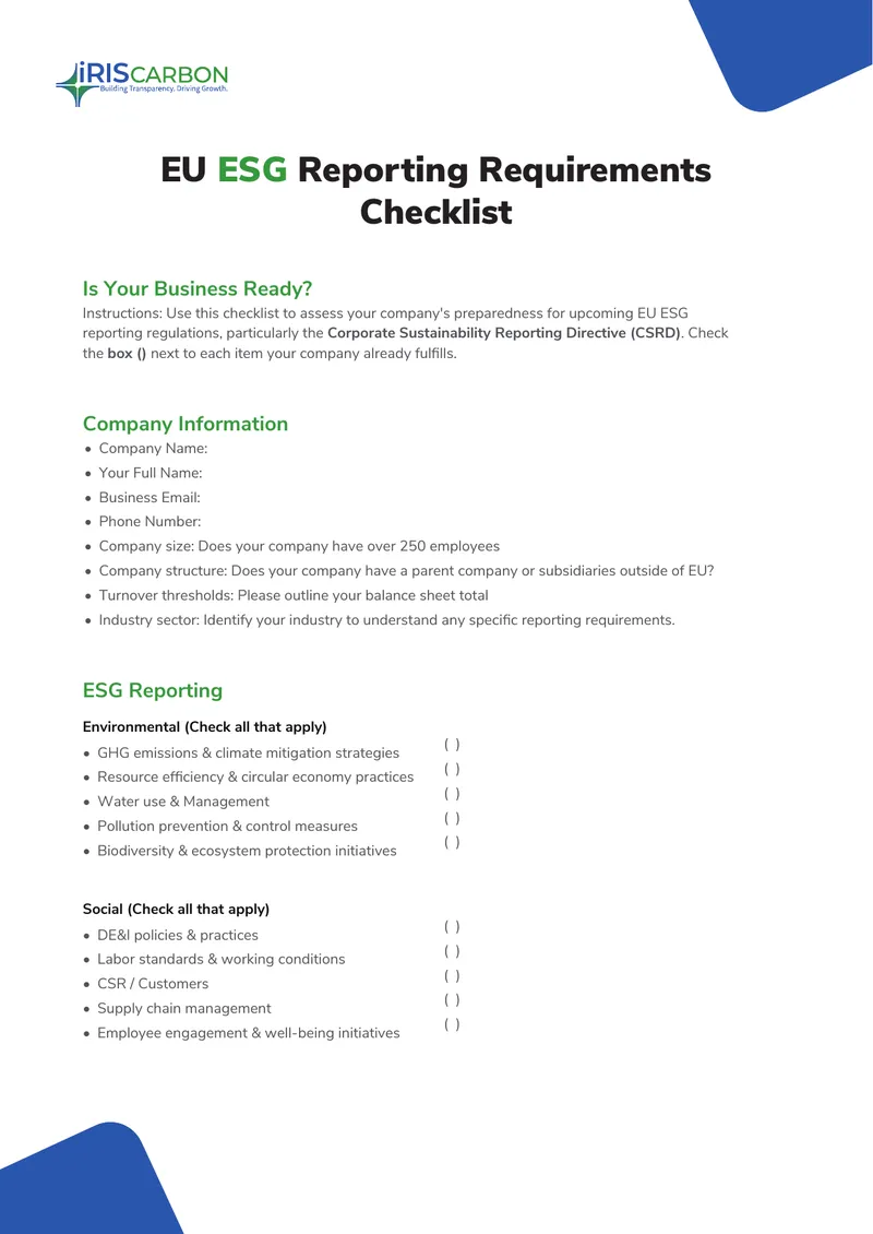 EU ESG Reporting Requirements Checklist