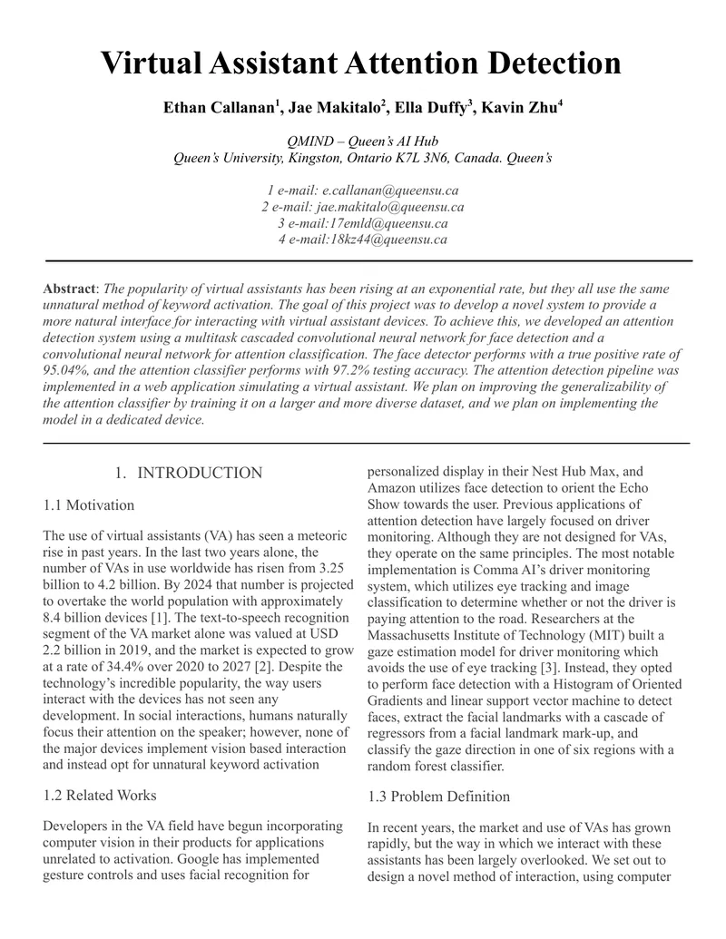 Virtual Assistant Attention Detection System
