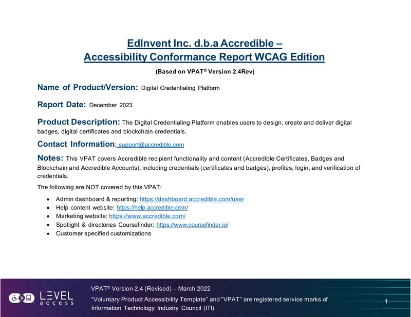 Accessibility Conformance Report for Digital Credentialing Platform