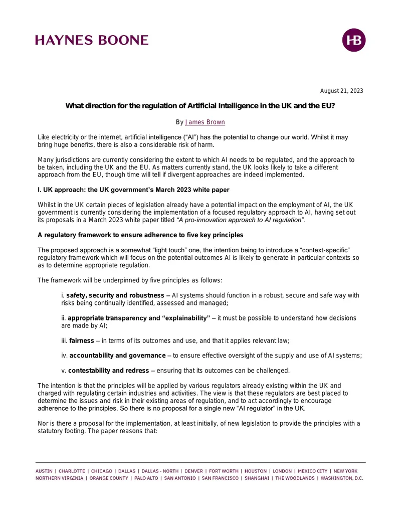 Regulation of Artificial Intelligence in the UK and EU