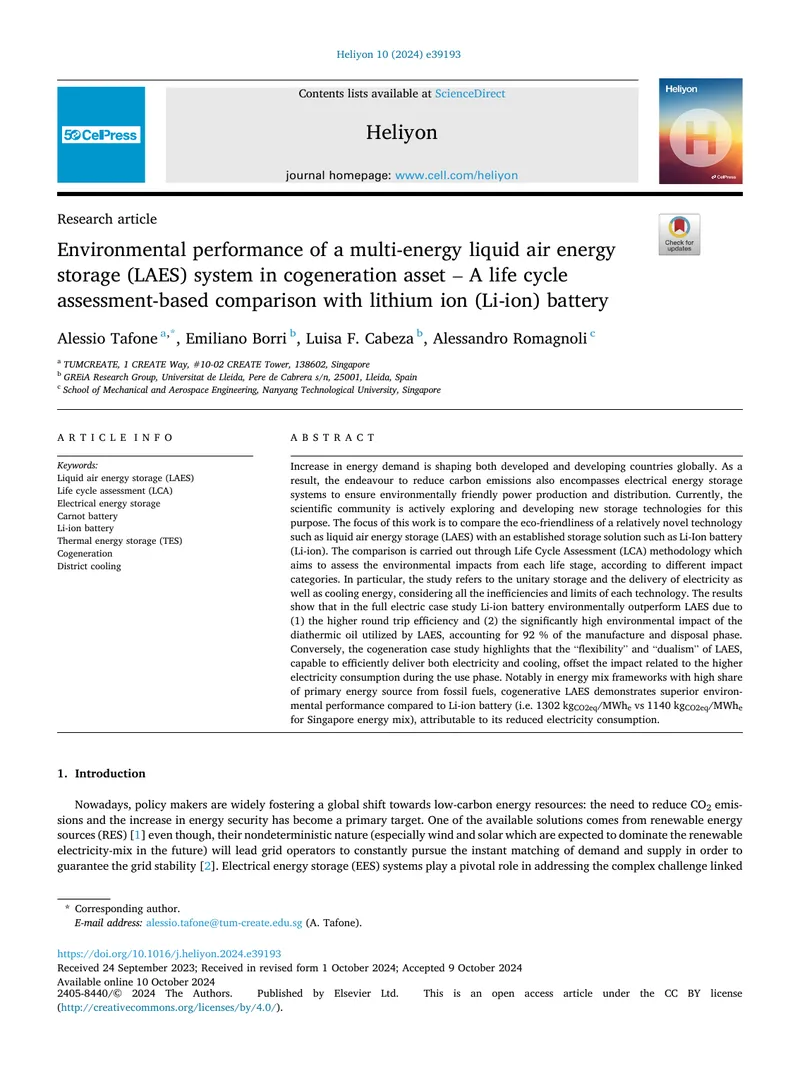 Environmental Performance Comparison of LAES and Li-Ion Battery