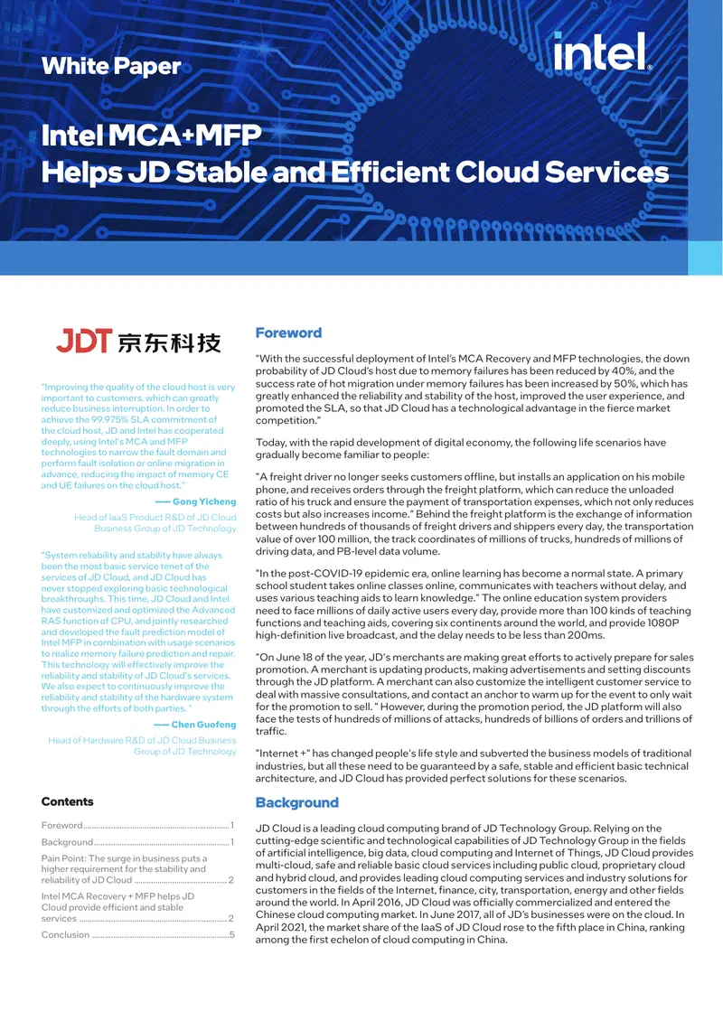Intel MCA and MFP Collaboration for JD Cloud Services