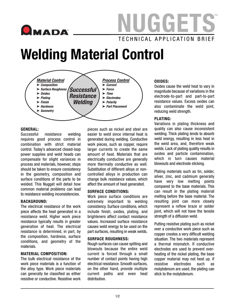 Resistance Welding Material Control Guidelines