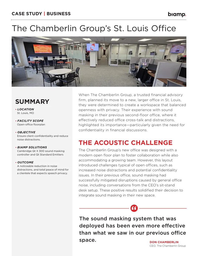 Sound Masking Implementation at The Chamberlin Group