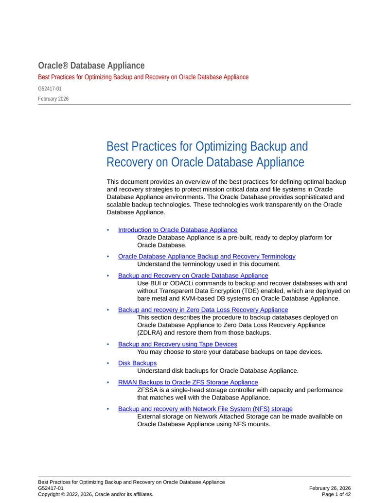 Best Practices for Optimizing Backup and Recovery on Oracle Database Appliance
