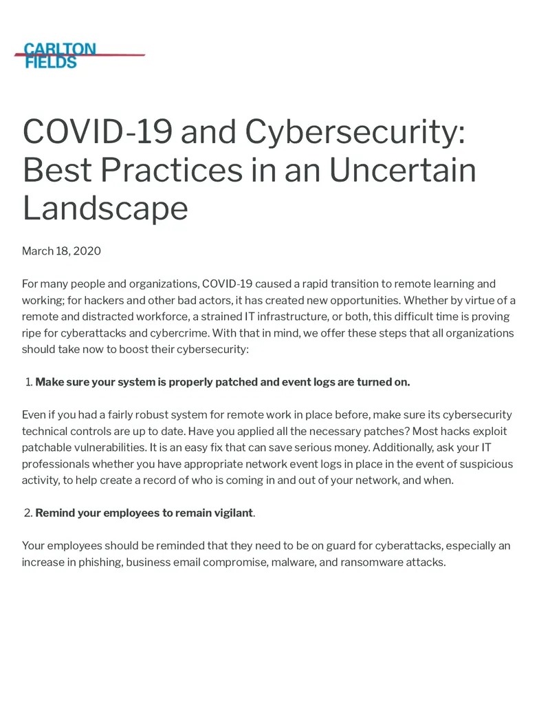 COVID-19 Cybersecurity Best Practices Guide
