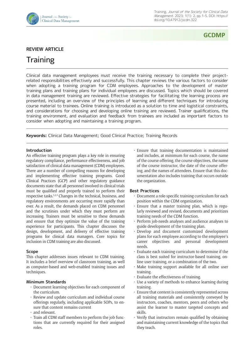 Training Program Development for Clinical Data Management preview page 1