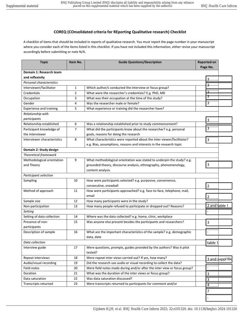COREQ Checklist for Reporting Qualitative Research preview page 1