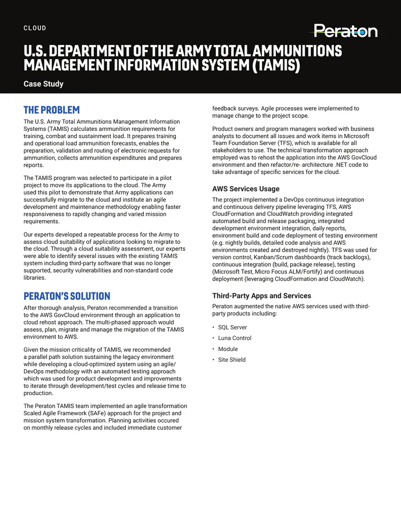 U.S. Army TAMIS Cloud Migration Case Study