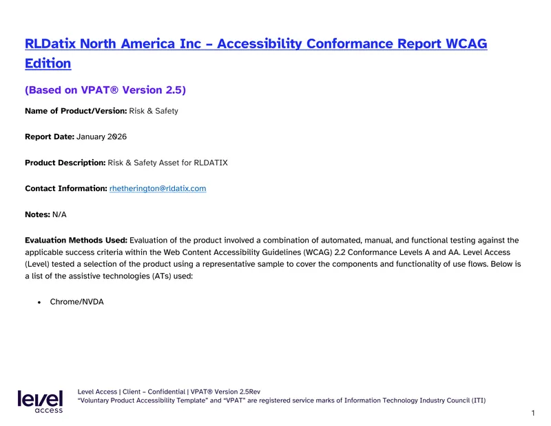 Accessibility Conformance Report for Risk & Safety