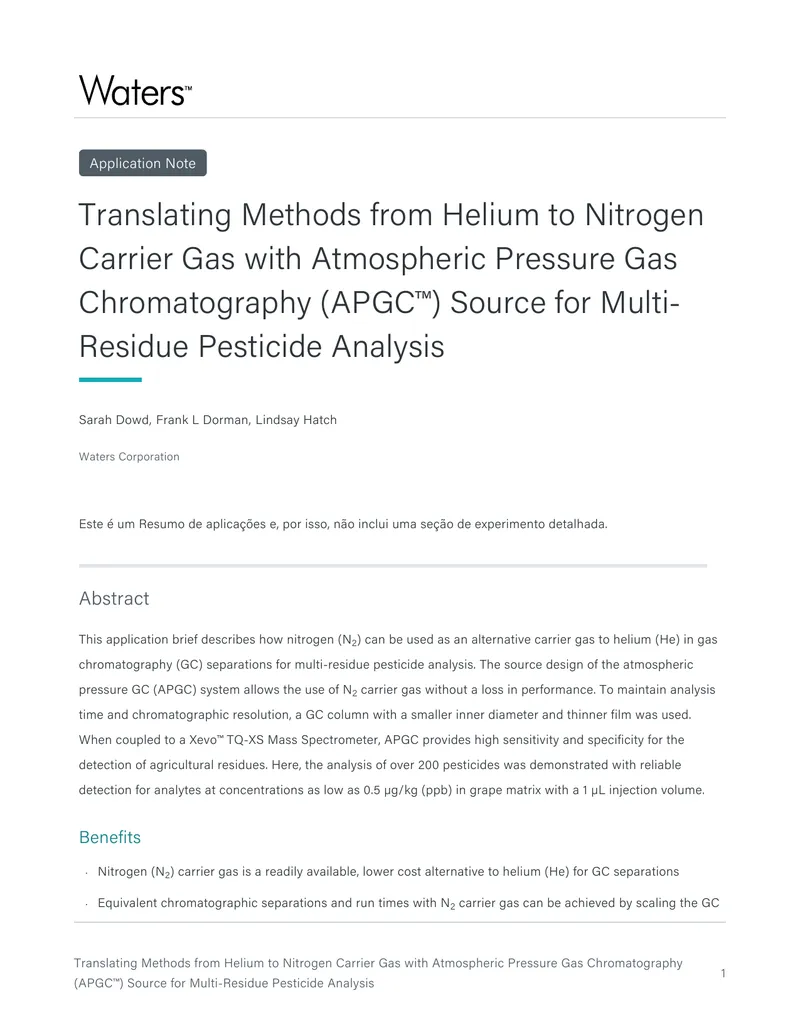 Translating Carrier Gas Methods for Pesticide Analysis