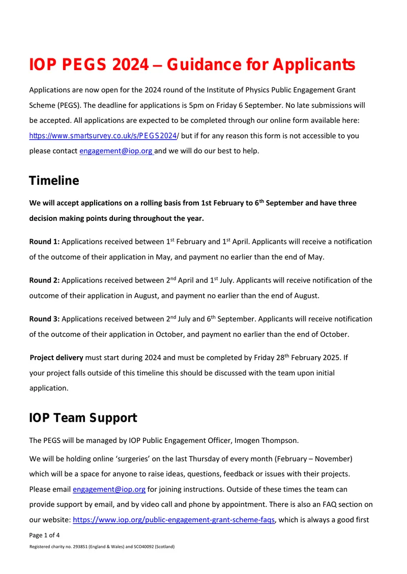 IOP Public Engagement Grant Scheme Guidance 2024 preview page 1