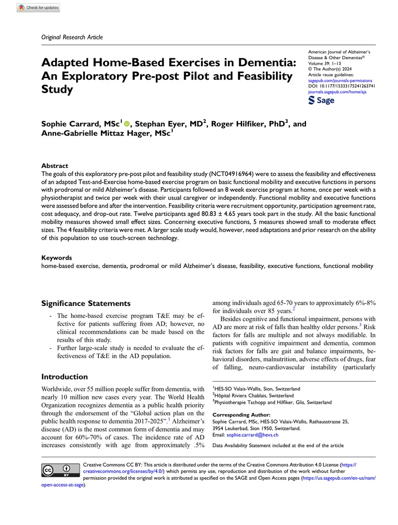 Adapted Home-Based Exercises in Dementia Study