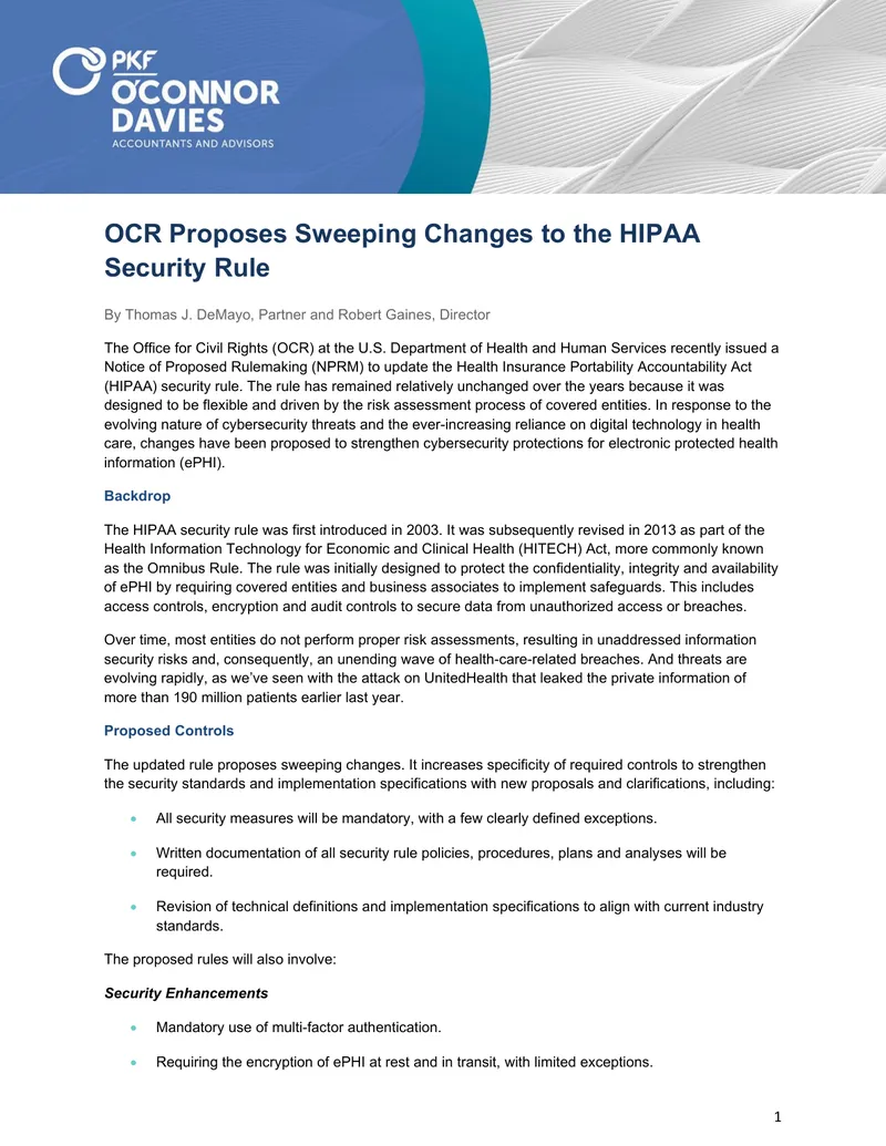 Proposed Changes to HIPAA Security Rule