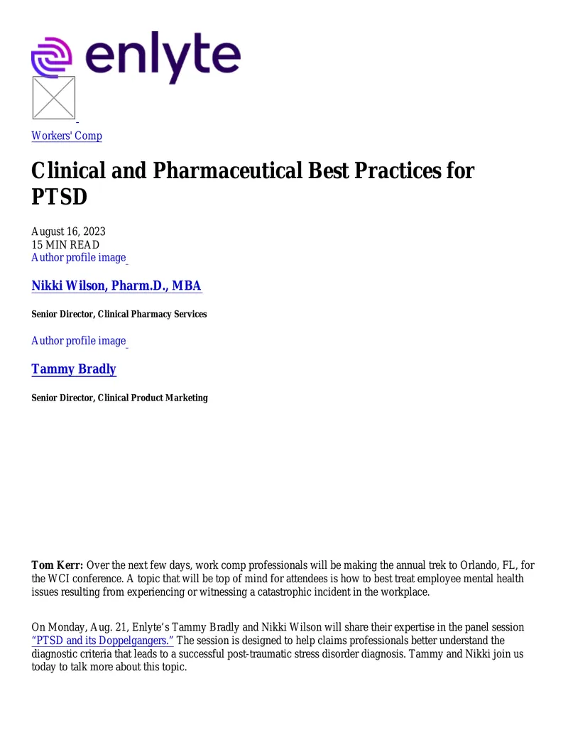 Clinical Best Practices for PTSD in Workers' Compensation