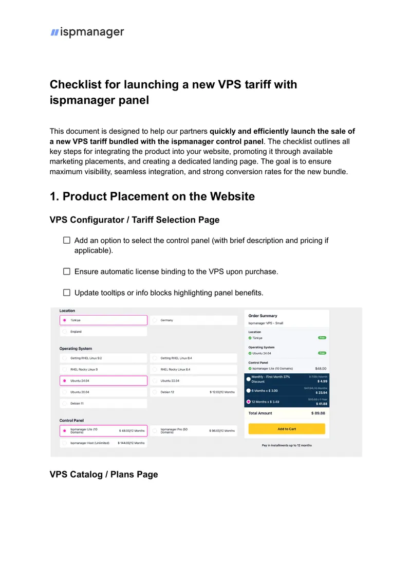 Checklist for Launching a New VPS Tariff