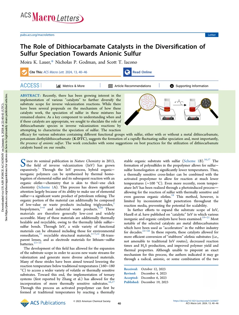 Role of Dithiocarbamate Catalysts in Inverse Vulcanization