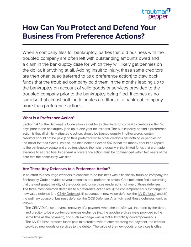Understanding Preference Actions in Bankruptcy