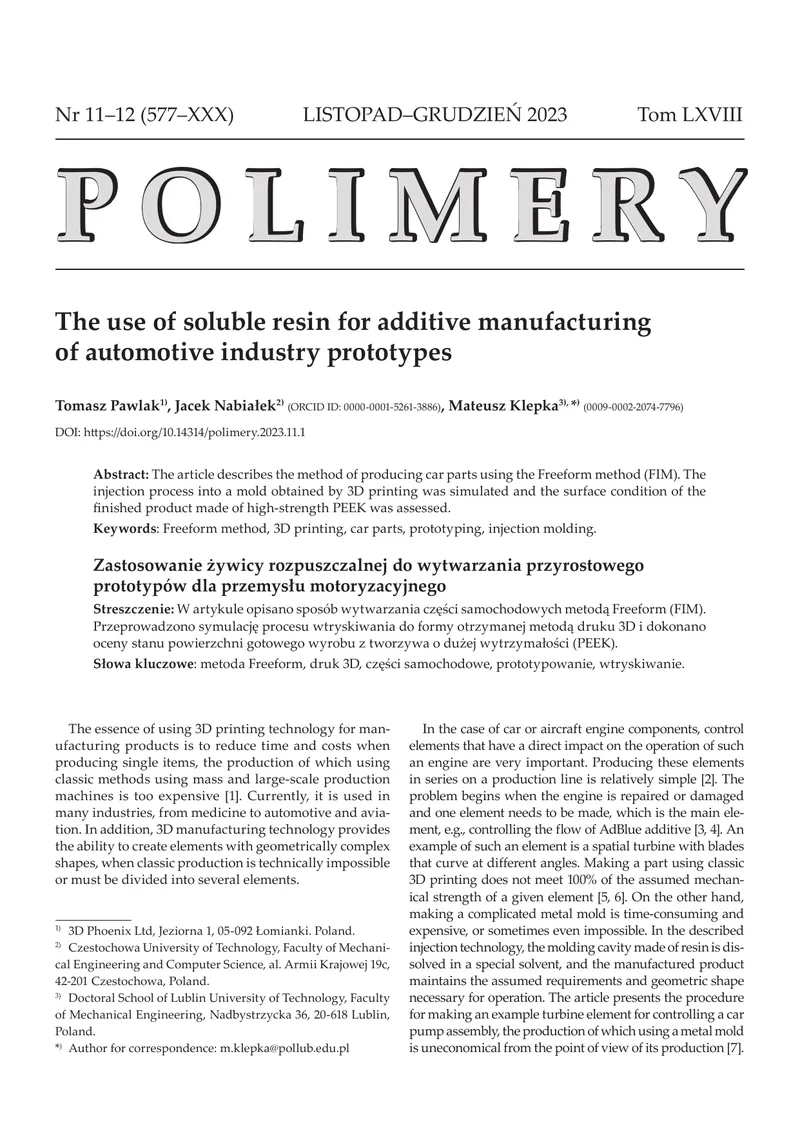 Additive Manufacturing of Automotive Prototypes Using Soluble Resin