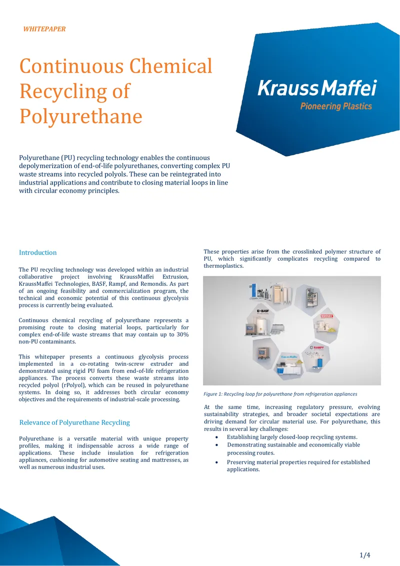 Continuous Chemical Recycling of Polyurethane Technology