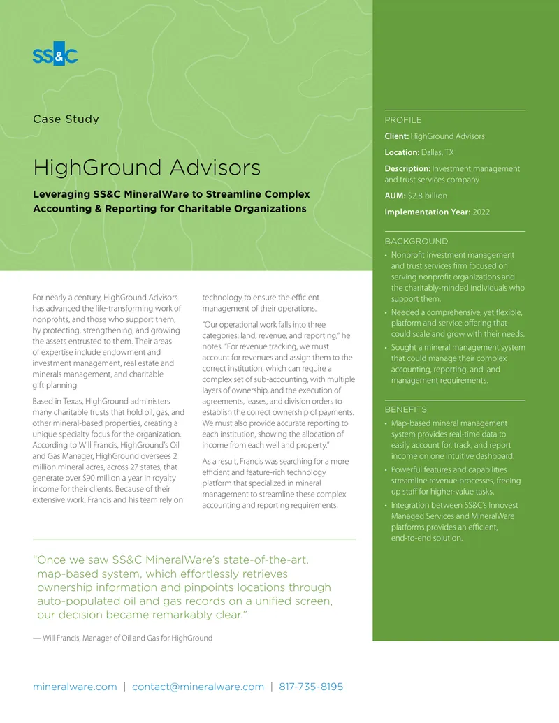 HighGround Advisors Case Study on Mineral Management