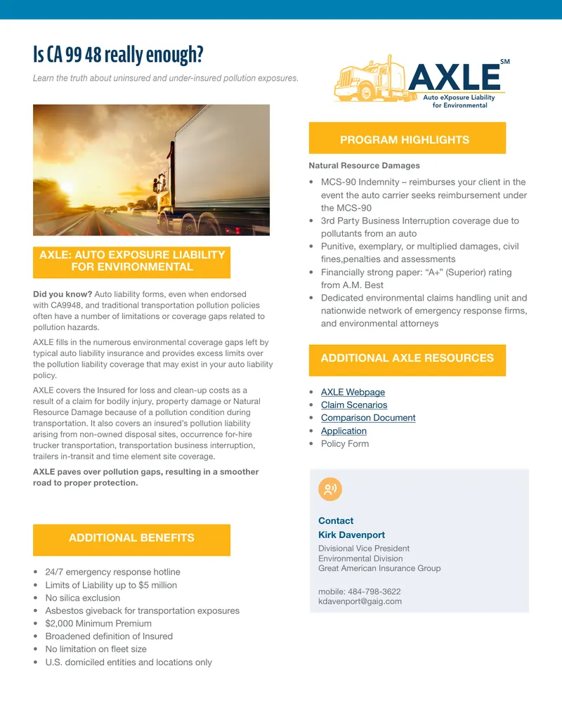 AXLE Auto Exposure Liability for Environmental Coverage