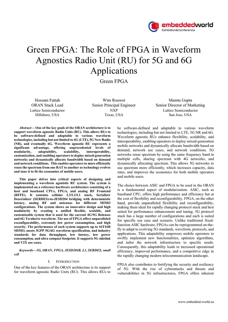 Role of FPGA in Waveform Agnostic Radio Units