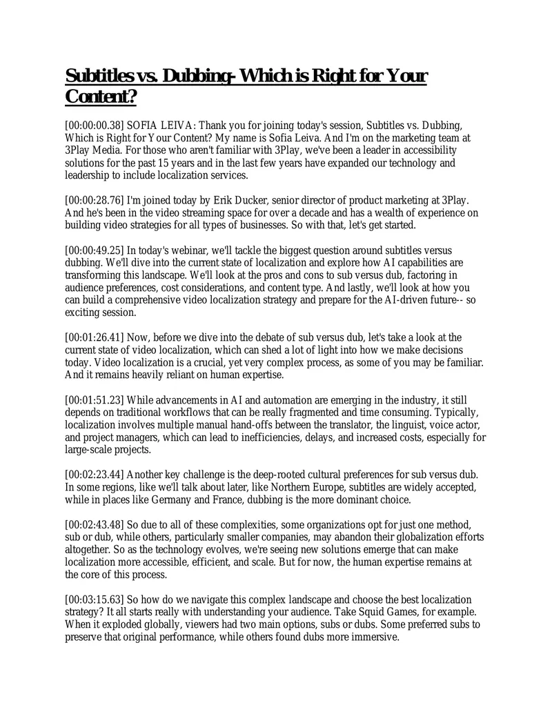 Subtitles vs. Dubbing Localization Strategies preview page 1